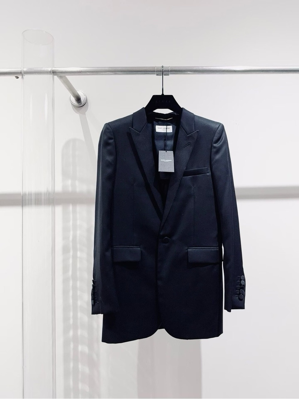 Saint Laurent Navy Single-Button Tuxedo Jacket